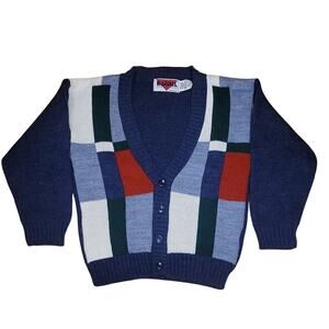 Vintage Barrel Sportswear Kids Cardigan Sweater Colorblock Preppy Size 5-6 Retro